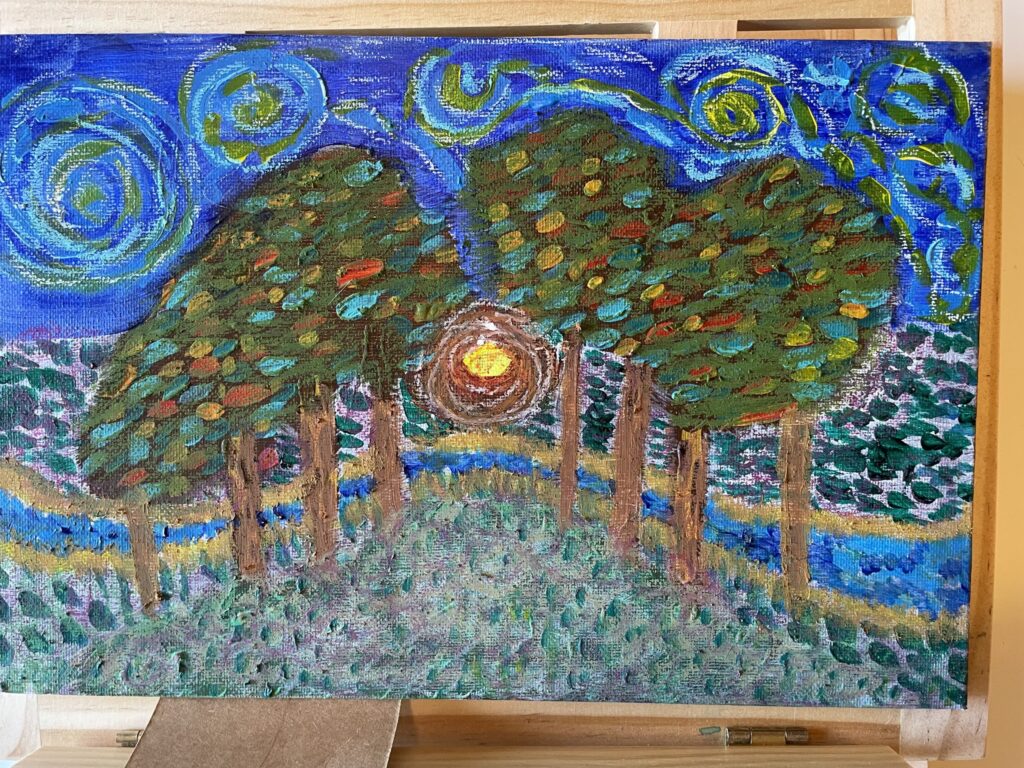 Árvores 3: Inspiração cruzada de Starry Night (VanGogh) com Skrik (O Grito, Evard Munch)